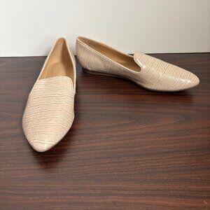 Nine West Haydyn3 Light Natural Texture Crocodile Shoes Pointed Toe Flats 7.5